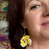 Yellow Floral Shabby Chic Dangle Earrings