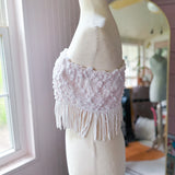 Boho Romantic Pale Pink Fringe Strapless Crop Top