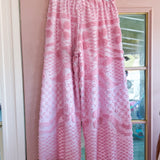 Upcycled Pink Chenille Fringe Loungewear Pants, Boho Beach Cover up