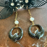 Romantic Floral Dangle Earrings, Black and White