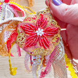 Whimsical Statement Floral Textile  Ribbon Earrings