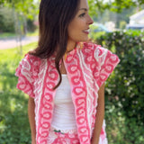 Boho Pink Peacock Chenille Boho Kimono Duster