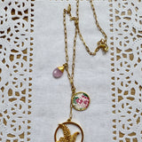 Floral Vintage Embroidered Charm Necklace, Lariat, Handmade Sentimental Jewelry