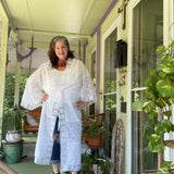 Boho White Lace Kimono Duster| Drawstring Kimono