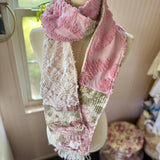 Pink Floral Vintage Chenille Patchwork Scarf