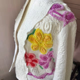Boho Shawl Collar Bell Sleeve Floral Jacket | Upcyled Chenille Cardigan Coat