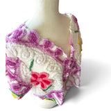 Boho Short Sleeve Floral Chenille Cardigan