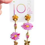 Whimsical Floral Asymmetrical Dangle Gemstone Earrings