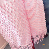 Boho Pink Chenille Hooded Kimono Duster