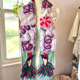 Purple Floral Peacock Vintage Chenille Patchwork Scarf