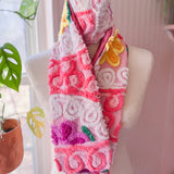 Repurposed Pink Floral Vintage Chenille Patchwork Scarf