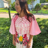 Boho Pink Peacock Chenille Mini Dress