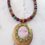 Colorful Eclectic Gemstone Cameo Locket Necklace