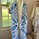 Blue and White Vintage Chenille Patchwork Scarf