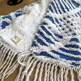 Blue and White Vintage Chenille Patchwork Scarf