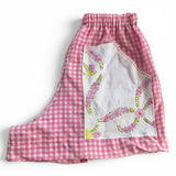 Handmade Pink Gingham Floral Mid Rise Shorts With Oversize Embroidered Pockets